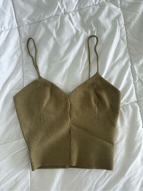 Fashion Nova Olive Ribbed V-Neck Cami Tank